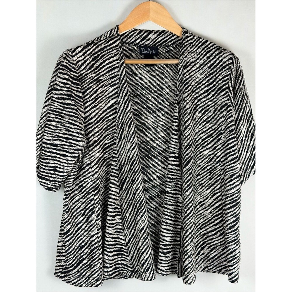 Dana Nicole Black White Textured Cardigan Open Front Short Sleeve Size S
